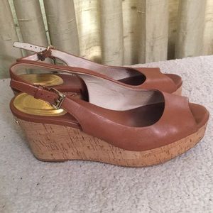 Michael Kors Brown Slingback Wedge Sandals Sz 8